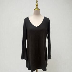 Peruvian Connection Waffle Knit Tunic Dress Sz L Gray Semi Fitted Minimalist